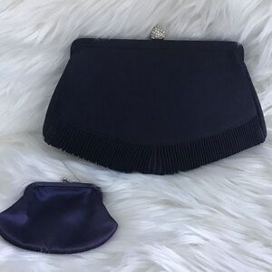 Vintage Magrid black ruched evening clutch /change purse crystal gumdrop clasp
